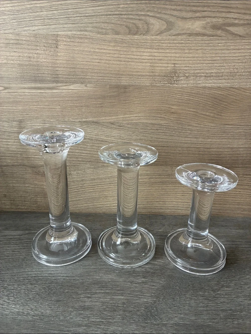 Vintage Clear Glass Candlestick Set of 3, Mid Century Modern Decor
